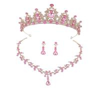 GGYTMQL Juego de joyas nupciales para boda, tiara, collar y pendientes de cristal, para bodas, cumpleaños, compromisos