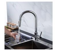 GGYTMQL Lámpara del Grifo de la Cocina tirando del Grifo de la Cocina con rociador pultador, Arco de níquel de Arco Alto Cepillado de una Sola manija de la Cocina, Grifo de Fregadero de Acero