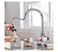 GGYTMQL Lámpara del Grifo de la Cocina tirando del Grifo de la Cocina con rociador pultador, Arco de níquel de Arco Alto Cepillado de una Sola manija de la Cocina, Grifo de Fregadero de Acero