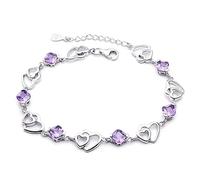 GGYTMQL Love Bracelet for Women 925 Purple Amethyst Double Hollow Heart to Heart Gifts