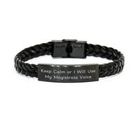 GGYTMQL Magistrado Regalo para Navidad - Pulsera de cuero trenzado con cita divertida - Mantenga la calma o usaré mi voz magistrada, pequeña, cuero, sin coro precioso