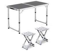 GGYTMQL Mesa de Campamento con 2 taburetes, Mesa de Picnic Plegable de Altura Ajustable taburetes portátiles de Aluminio Plegable para el jardín al Aire Libre kiten Barbacoa