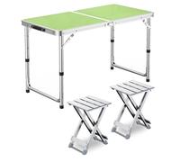 GGYTMQL Mesa de Campamento con 2 taburetes, Mesa de Picnic Plegable de Altura Ajustable taburetes portátiles de Aluminio Plegable para el jardín al Aire Libre kiten Barbacoa