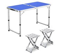 GGYTMQL Mesa de Campamento con 2 taburetes, Mesa de Picnic Plegable de Altura Ajustable taburetes portátiles de Aluminio Plegable para el jardín al Aire Libre kiten Barbacoa