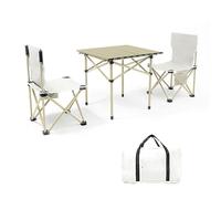 GGYTMQL Mesa de Campamento y Juego de Aire, Mesa de Picnic Liviana Plegable de Aluminio con Aires de césped Plegables portátiles para cocinar al Aire Libre BEA Backyard, Fuera de Blanco
