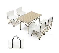 GGYTMQL Mesa de Campamento y Juego de Aire, Mesa de Picnic Liviana Plegable de Aluminio con Aires de césped Plegables portátiles para cocinar al Aire Libre BEA Backyard, Fuera de Blanco
