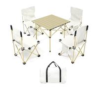 GGYTMQL Mesa de Campamento y Juego de Aire, Mesa de Picnic Liviana Plegable de Aluminio con Aires de césped Plegables portátiles para cocinar al Aire Libre BEA Backyard, Fuera de Blanco