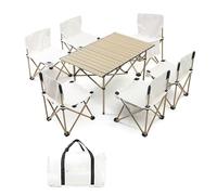 GGYTMQL Mesa de Campamento y Juego de Aire, Mesa de Picnic Liviana Plegable de Aluminio con Aires de césped Plegables portátiles para cocinar al Aire Libre BEA Backyard, Fuera de Blanco