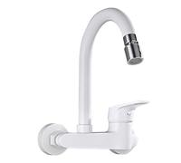 GGYTMQL Montaje de pared de grifo de cocina, grifos de fregadero de cocina latón 360 ° Rotación de doble agujero Montaje de pared grifos de cocina-negros (blanco)