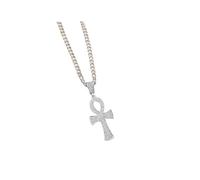 GGYTMQL Paperclip Gold Chapado en Colgante Ankh Colgante Plano Figaro Cadena Collar Cruzado Egipcio para Mujeres
