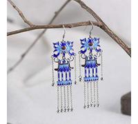 GGYTMQL Para el Estilo Chino, la Tapa del oído S925 Quemado, la Borla Larga de Las Mujeres, la Cadena de Cuentas de Mariposa Vintage tailandesa, Pendientes Rojos