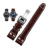 GGYTMQL Para IWC piloto Mark Cowhide Strap 21 mm 22 mm 20 mm Genuine Leather Watch Band Bamboo Grain Rivets Dark Brown Black Watchband Accesorios
