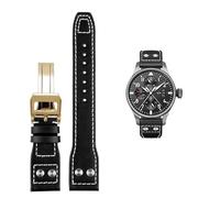 GGYTMQL Para IWC piloto Mark Cowhide Strap 21 mm 22 mm 20 mm Genuine Leather Watch Band Bamboo Grain Rivets Dark Brown Black Watchband Accesorios