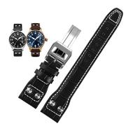 GGYTMQL Para IWC piloto Mark Cowhide Strap 21 mm 22 mm 20 mm Genuine Leather Watch Band Bamboo Grain Rivets Dark Brown Black Watchband Accesorios