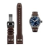GGYTMQL Para IWC piloto Mark Cowhide Strap 21 mm 22 mm 20 mm Genuine Leather Watch Band Bamboo Grain Rivets Dark Brown Black Watchband Accesorios