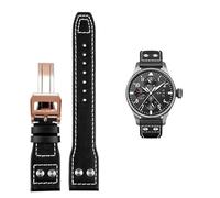 GGYTMQL Para IWC piloto Mark Cowhide Strap 21 mm 22 mm 20 mm Genuine Leather Watch Band Bamboo Grain Rivets Dark Brown Black Watchband Accesorios