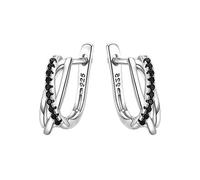 GGYTMQL Pendientes de Aros de Plata genuinos 925 para Mujeres SPINELA Negra SLILA 925 Joyas