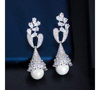 GGYTMQL Pendientes de perlas largas de color amarillo elegante para mujer, joyería de boda de zirconia cúbica