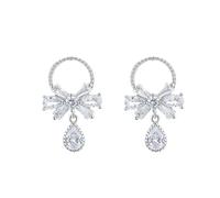 GGYTMQL Pendientes de Plata para Mujeres 925 Bownot de Plata esterlina Pendientes Colgantes, Pendientes de caída de circonía Brillante, Pendientes de caída de sementales de Plata, Regalo de joyería