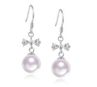 GGYTMQL Pendientes de plata para mujeres 925 Sterling Silver Zirconia Bownot Pendientes colgantes, Beeds Drop Pends, Pendientes de gota de gancho de plata esterlina, regalo de joyería para mujeres