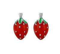 GGYTMQL Pendientes de Plato de Esmalte de Fresa 925 Regalos de joyería de Orejas de Fruta roja de Plata esterlina para niñas