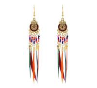 GGYTMQL Pendientes de Plumas largas para Mujeres - Pendientes de Colgante de Cuentas Redondos geométricos de Estilo étnico Vintage, Joyas de Ganchos de Oreja exagerados para Regalos de niñas ui