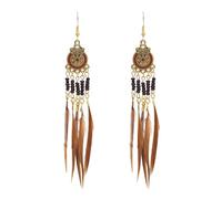 GGYTMQL Pendientes de Plumas largas para Mujeres - Pendientes de Colgante de Cuentas Redondos geométricos de Estilo étnico Vintage, Joyas de Ganchos de Oreja exagerados para Regalos de niñas ui