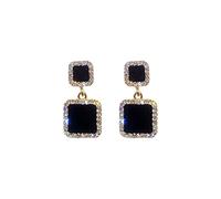 GGYTMQL Pendientes geométricos cuadrados negros para mujeres Color de aretes de boda de cristal