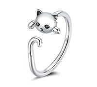 GGYTMQL Pendientes para Mujeres Lindos Anillos de Gato S925 Rings de Dedo de Metal esterlina para Mujeres Joyería de Moda de Anillo Ajustable Tamaño 6 8