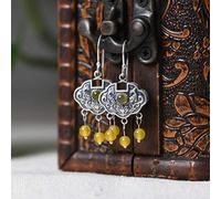 GGYTMQL Pendientes para Mujeres, Pendientes de oído de Estilo Chino S925 Arte Retro Fish Fish Calcedony Tassel Jewelring Pendientes Mujeres White Calcedony