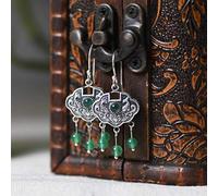 GGYTMQL Pendientes para Mujeres, Pendientes de oído de Estilo Chino S925 Arte Retro Fish Fish Calcedony Tassel Jewelring Pendientes Mujeres White Calcedony