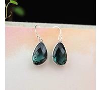 GGYTMQL Pendientes para Mujeres, Pendientes de té Pendientes para Mujeres Joyas Hechas a Mano Pendientes Huecos aretes de Cristal Verde gres Azul, 925