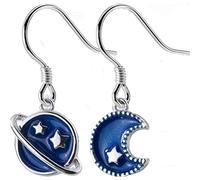 GGYTMQL Pendientes para Mujeres, Pendientes S925 Mujeres Estilo Coreano Fashion Blue Moon Planet Pendientes Cortos Pendientes