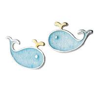 GGYTMQL Pendientes para Mujeres, S925 Pendientes de Ballenas pequeñas Estilo de Arte Coreano Lindo Azul de pez Azul Pendientes de Animales de mar