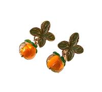 GGYTMQL Persimmon Orange Color Flower Leaf Pends para Mujeres Pintas de Pendientes de Vidrio glaseado Accesorios de joyería Pendientes de Alta Gama