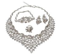 GGYTMQL Productos de niñas 4 PCS 18K Juegos de joyería para Mujeres Pendientes de Collar de Perlas Brillantes Pendientes de Anillo Juegos de joyería de Boda para Novios de Dama de Honor de Novias