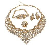 GGYTMQL Productos de niñas 4 PCS 18K Juegos de joyería para Mujeres Pendientes de Collar de Perlas Brillantes Pendientes de Anillo Juegos de joyería de Boda para Novios de Dama de Honor de Novias