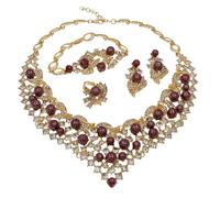 GGYTMQL Productos de niñas 4 PCS 18K Juegos de joyería para Mujeres Pendientes de Collar de Perlas Brillantes Pendientes de Anillo Juegos de joyería de Boda para Novios de Dama de Honor de Novias