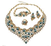 GGYTMQL Productos de niñas 4 PCS 18K Juegos de joyería para Mujeres Pendientes de Collar de Perlas Brillantes Pendientes de Anillo Juegos de joyería de Boda para Novios de Dama de Honor de Novias