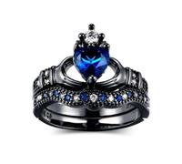 GGYTMQL Productos de niñas Anillos Anillo Joyería Mujeres Promesa de la boda El anillo de doble capas para mujeres que sostienen el zafiro en forma de corona anillo de corona regalos