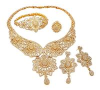 GGYTMQL Productos para niñas 4 PCS 24K Juegos de joyería Nupcial para Mujeres Pendientes de Collar de Cristal espumoso Pendientes de Anillo Juegos de joyería de Boda para Mujeres Regalos de Fiesta de
