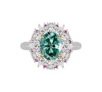GGYTMQL Productos para niñas deslumbrantes 3 Anillos de moissanite para Mujeres Cortes ovales d Color s925 Laboratorio de Plata esterlina Creado Anillos de Diamantes Fiestas diarias