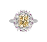 GGYTMQL Productos para niñas deslumbrantes 3 Anillos de moissanite para Mujeres Cortes ovales d Color s925 Laboratorio de Plata esterlina Creado Anillos de Diamantes Fiestas diarias