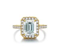 GGYTMQL Productos para niñas deslumbrantes 3 Anillos de moissanite para Mujeres Cut Esmeralda D Color S925 Sterling Silver Lab Creado Anillos de Diamantes Fiestas diarias Regalos de