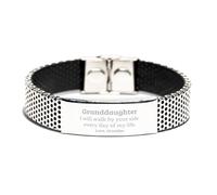 GGYTMQL Pulsera de acero inoxidable de nieta: un regalo único de amor del abuelo para el cumpleaños, Navidad, graduación y más, zinc plateado pequeño y plateado, circonio cúbico