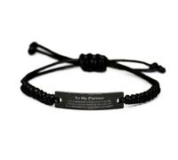 GGYTMQL Pulsera de cuerda negra para pareja - regalos grabados únicos para cumpleaños, Navidad y graduación - Amor inspirador y apoyo para mi pareja, zinc plateado pequeño y plateado, circonio cúbico