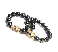 GGYTMQL Pulsera de obsidiana Negra, Cambio de Color del Molino de Viento de Riqueza Piyao Pulsera Vintage Black Obsidian Burd-Off Evil Spirits (1pcs), 10 mm