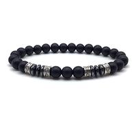 GGYTMQL Pulsera de piedra preciosa de la joyería Charm, pulseras con cuentas Matte Matte Black Onyx Beads Bangles 4 Pendientes de plata ronda de plata
