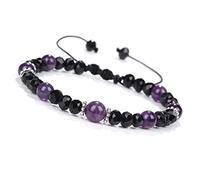 GGYTMQL Pulsera de piedra preciosa de la joyería Charm, pulseras trenzadas Amethyst Natural Black Faceted Beads brazaletes de cristal ajustable joyería de cristal para hombres mujeres