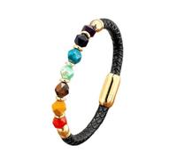 GGYTMQL Pulsera de piedra preciosa de la joyería de Charm, brazadas de cuentas de cuentas poligonales naturales cuentas de cuero trenzado brazalete de cristal dorado joyería de cristal para hombres